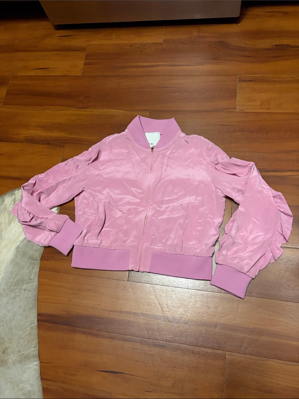 Tibi Pink Satin Bomber Jacket Sz M